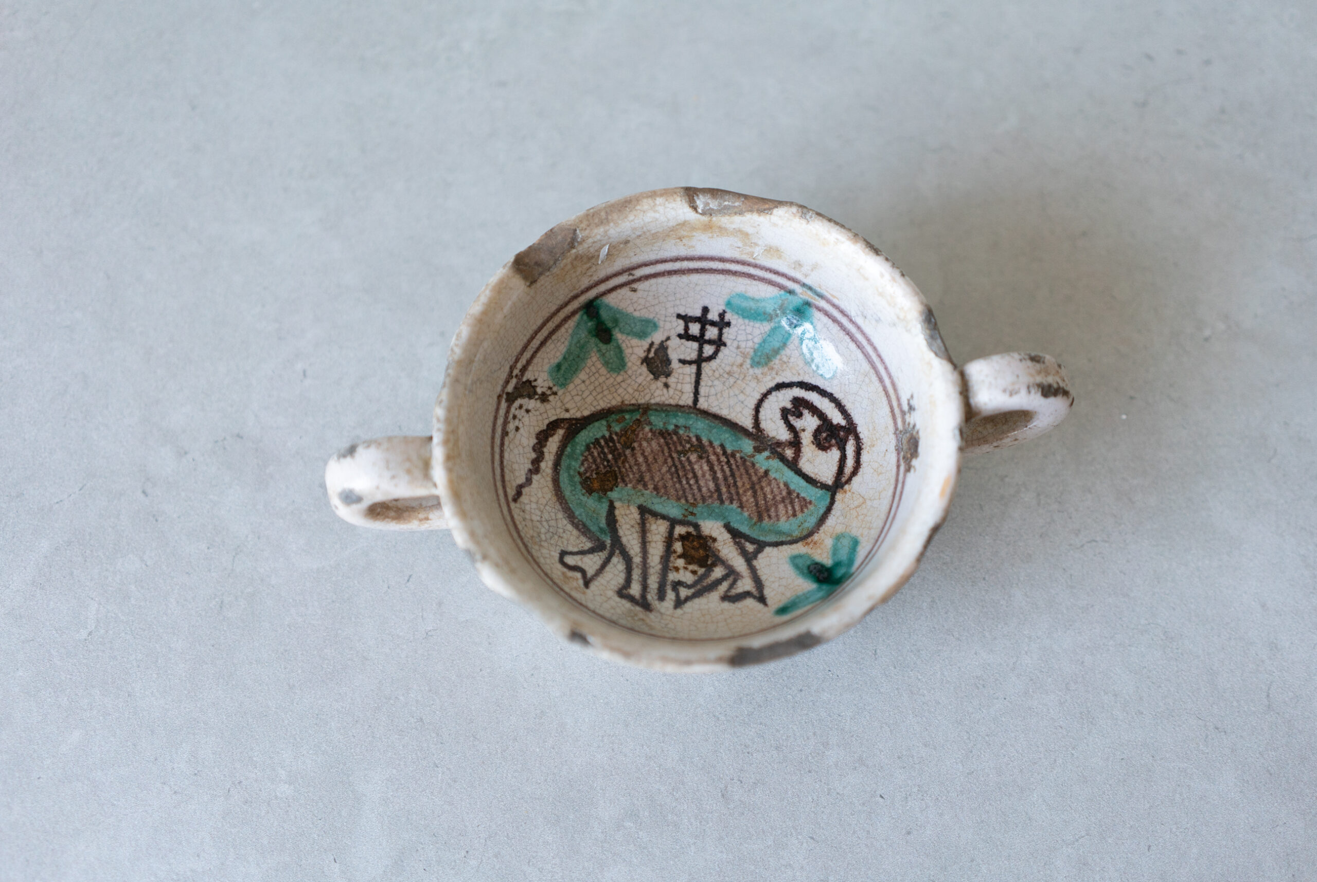 Two-Handled Bowl with Bird Motif, Italy 18th Century